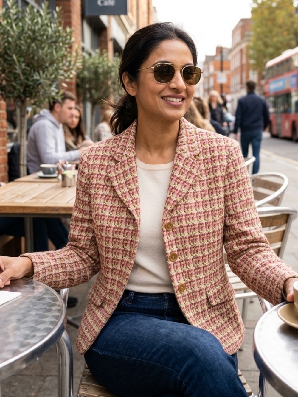 Talbots Petites Wool Blend Pink Plaid Tailored Jacket Blazer